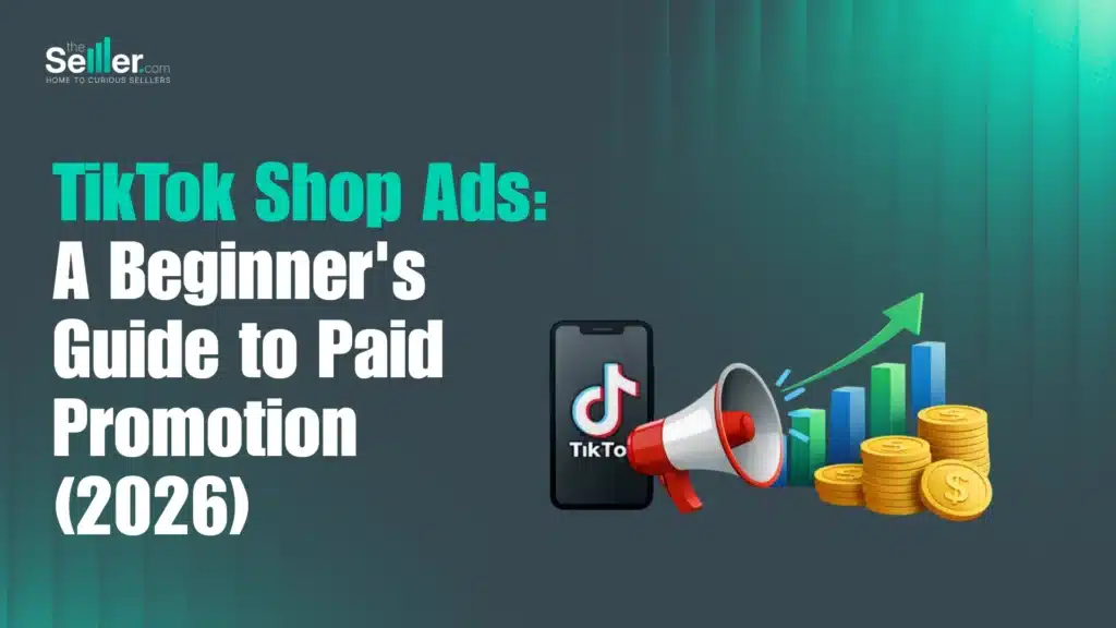 TikTok Shop Ads beginner’s guide 2026 with a TikTok phone, megaphone, and rising sales chart